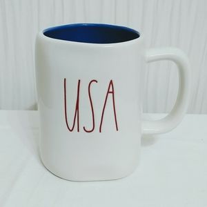 Rae Dunn USA Mug blue inside / red letters